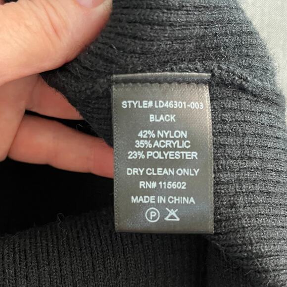 Lush Black Ribbed Knit Long Sleeve Crossover Mini Sweater Dress Large NWT - Picture 9 of 11